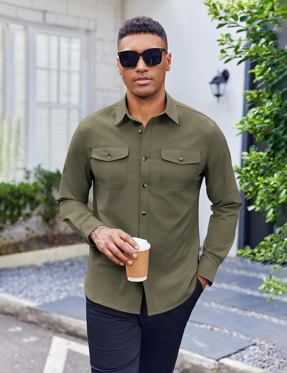 COOFANDY Men's Long Sleeve Button Down Work Shirt with Flap Pockets - Image 6