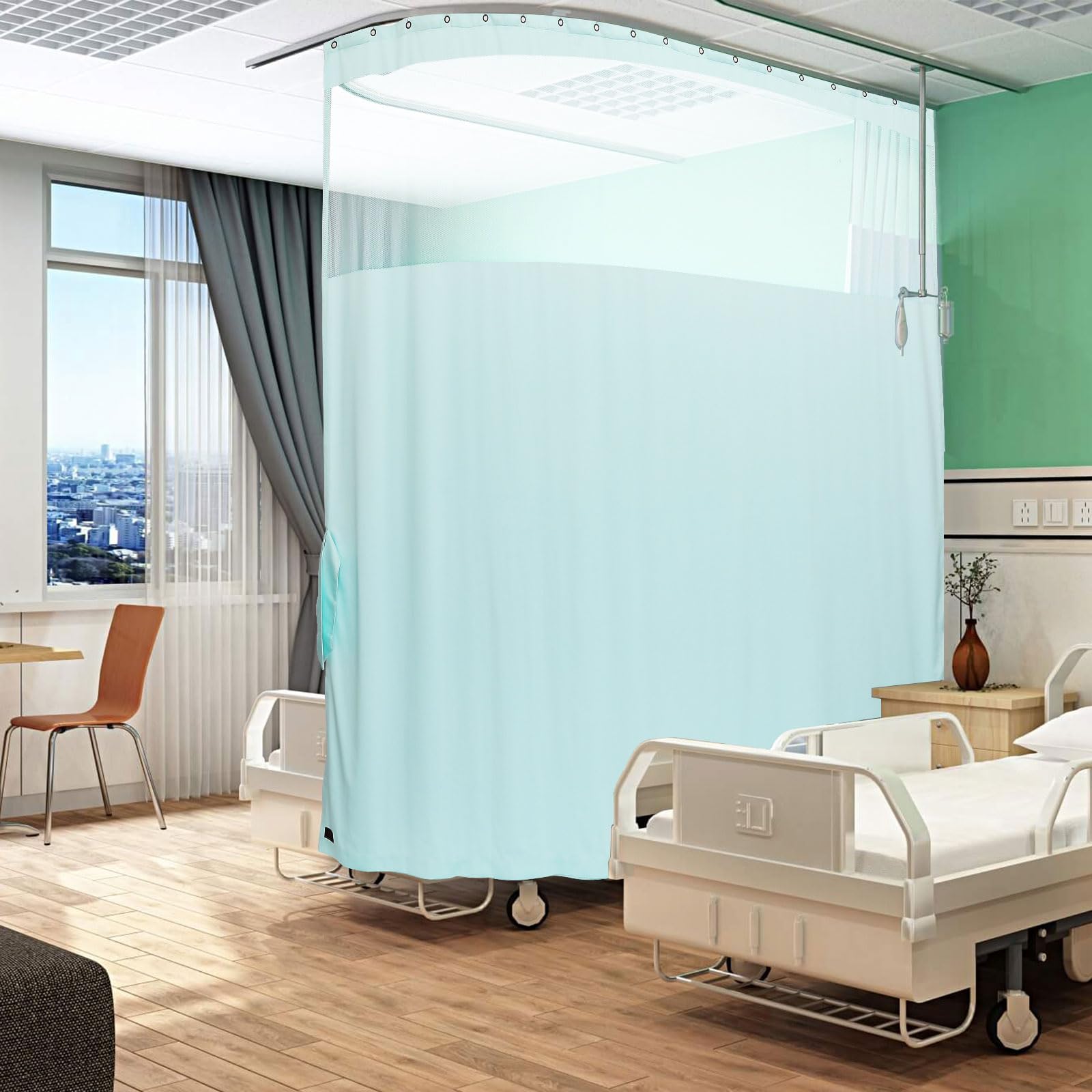Photo 1 of ABBRIGE Flame Retardant Hospital Curtain Hanging Medical Privacy Room Divider Cubicle Curtains - Meets for Fire Retardant Testing According to NFPA-701(1 Panel, Lake Blue, 9x8ft)