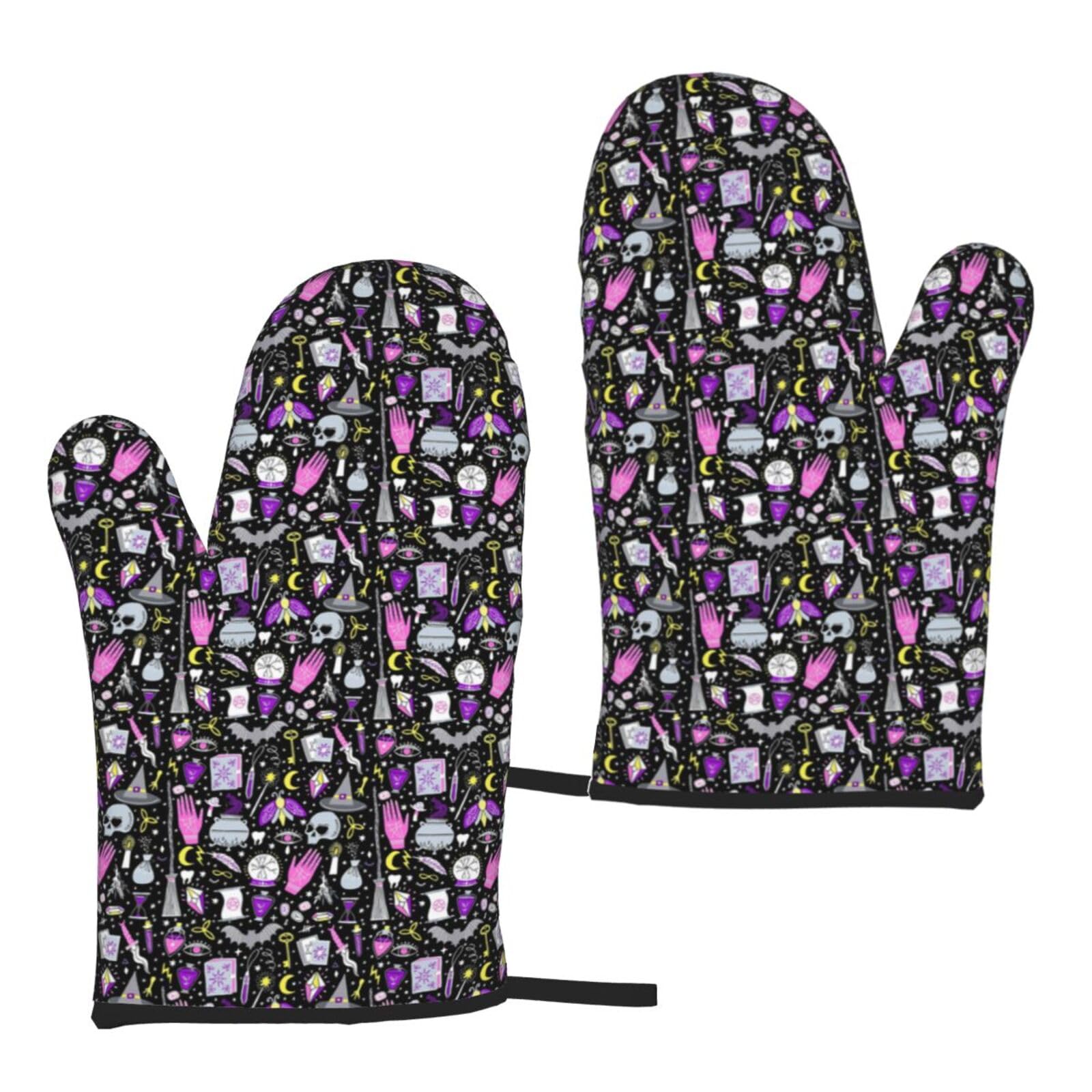 Magic Witch Witchcraft Bohemian Drawing Print Universal Fit Comfort Gloves Protection Heat Resistant Oven Kitchen Baking Grilling