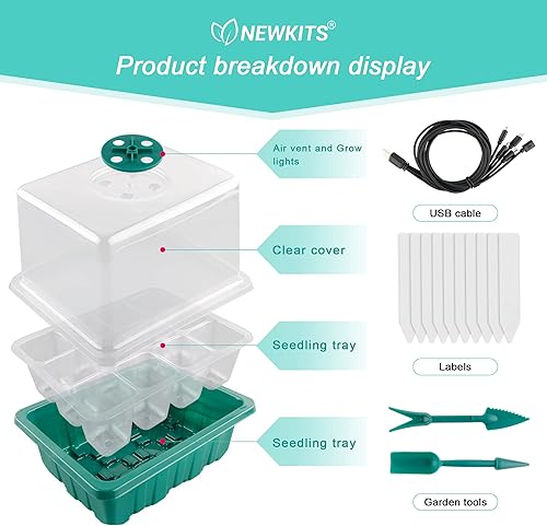 Miniatura 4 de Bandeja de inicio de semillas con luz de crecimiento, kit de inicio de semillas, bandejas de inicio de germinación de plantas con cúpula de humedad