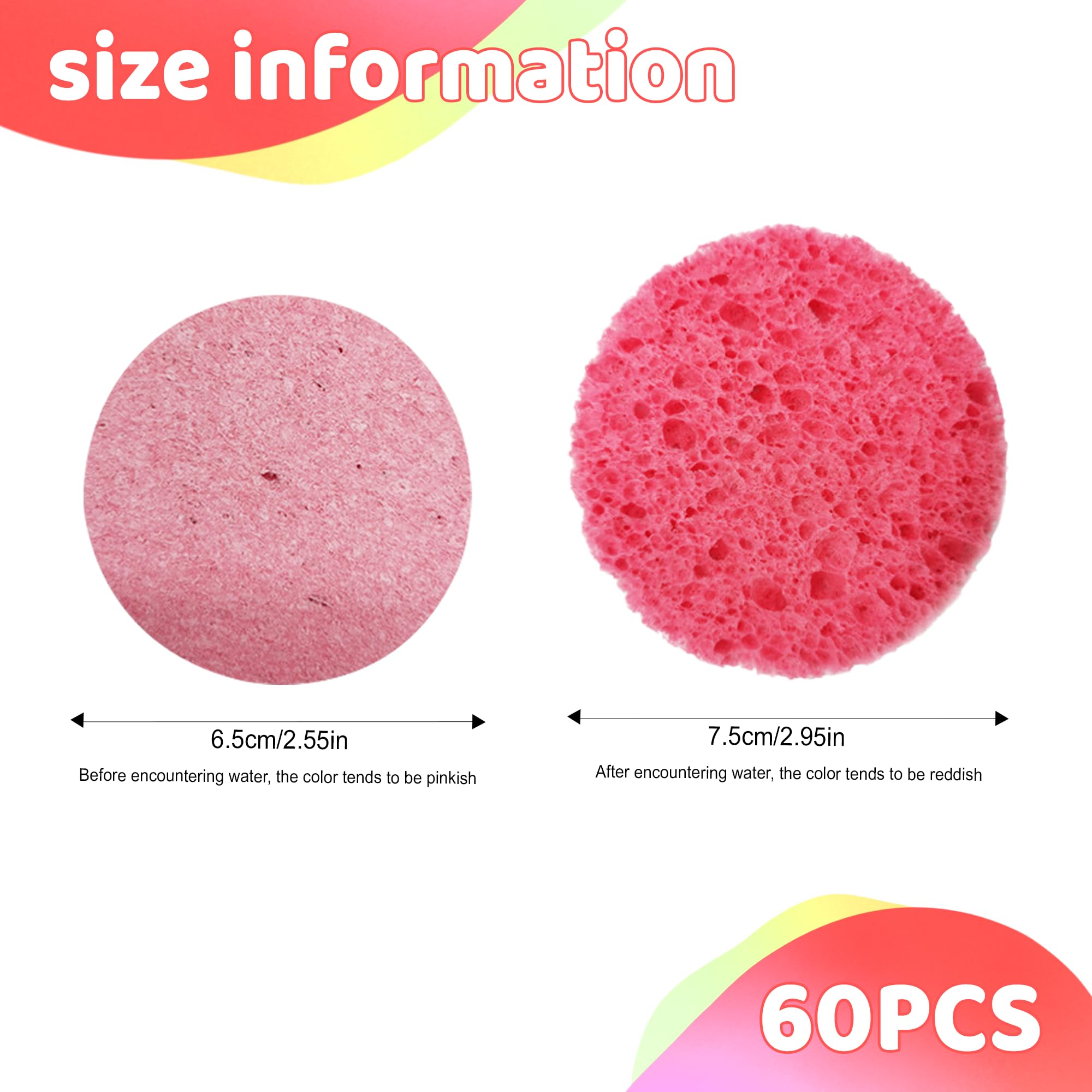 Face Sponge 60PCS Facial Sponges Professional Reusable Washing Face Sponges Cleansing Natural Wood Pulp Cotton Compressed Facial Washing Sponge for Daily Skin Care Deep Cleaning Makeup Removal (Pink) - Image 2