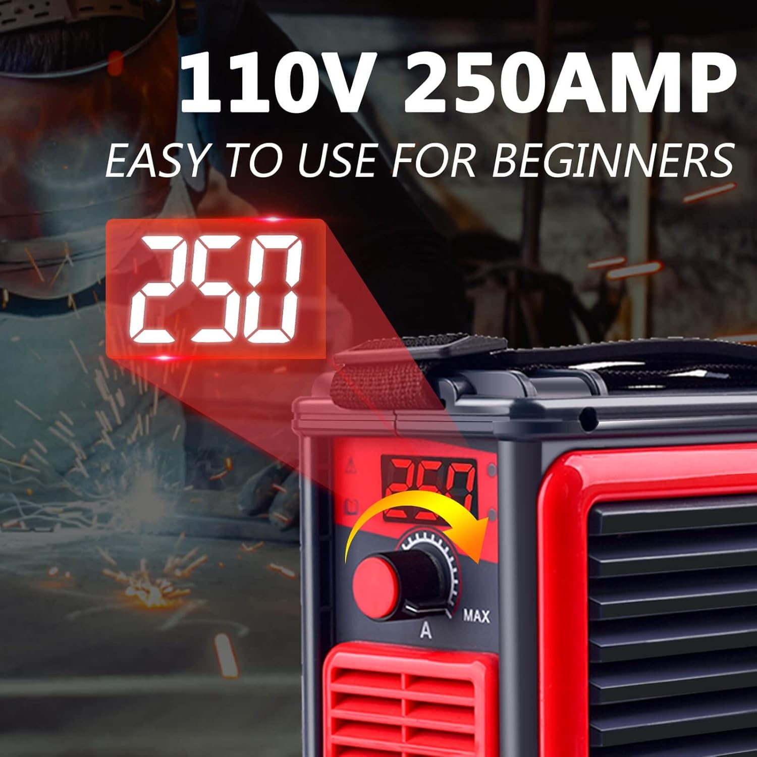 Wrdlosy 250Amp Welder, Small Portable Welding Machine, For Beginners Welder Machine, Stick Welder, 360°Large Area Heat Dissipation ARC Welder, Gloves, 10Pcs Rods, Welding Mask (Red) - - 