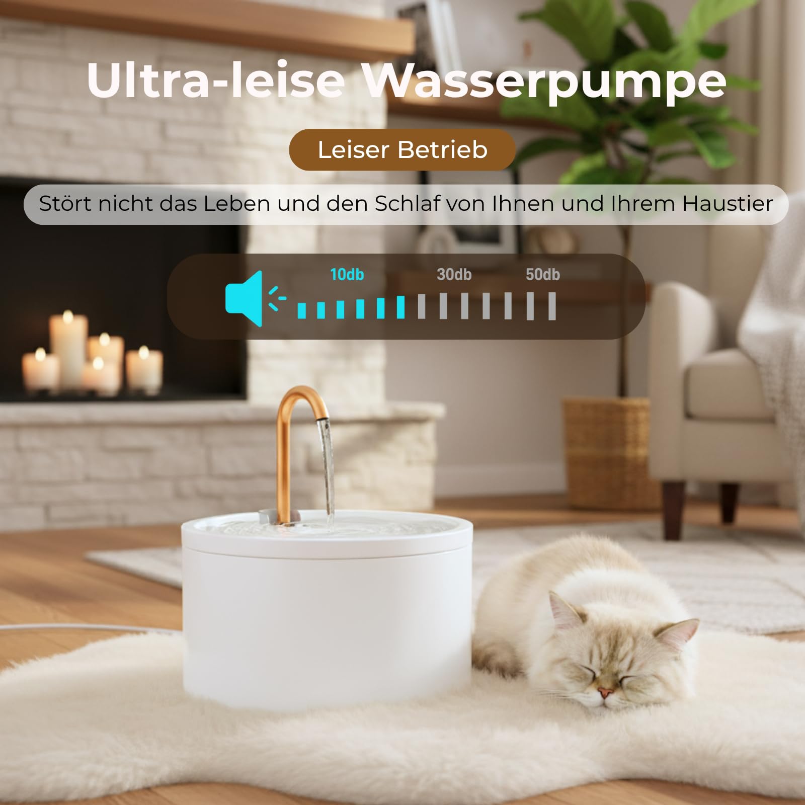 MISFANS Katzenbrunnen Keramik, Trinkbrunnen für Katze 2.1L, Leiser Wasserspender Katzen, Hygienischer Pet-Brunnen mit Filtersystem, Für Mehrkatzenhaushalte, Einfache Reinigung, Weiß