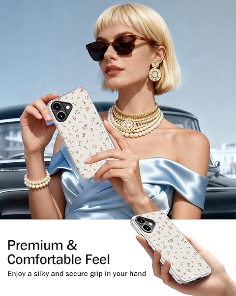 MERRO for iPhone 17 Case,Cute Aesthetic Y2K Phone Cover with Wildflower Designs for Women,Dual-Layer Silicone & Hard Shell Defense,Wireless Charging Compatible - Tiny Purple Yellow Flower - 4