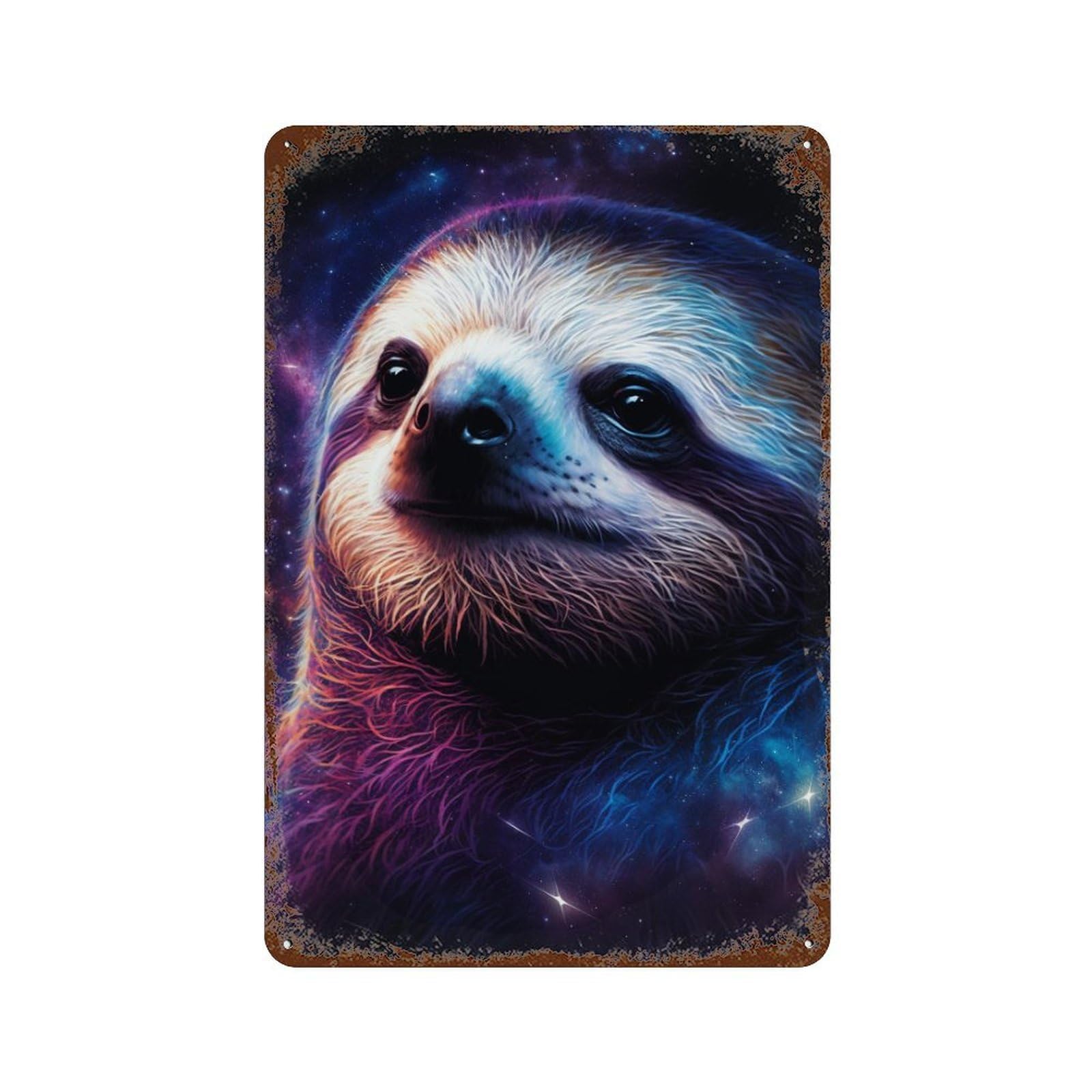 Rust Effect Cosmic Sloth Wall Art Print Vintage Rust Metal Sign 11.8"x7.9", Old School Wall Decor for Basement, Hobby Room And Garage Decor