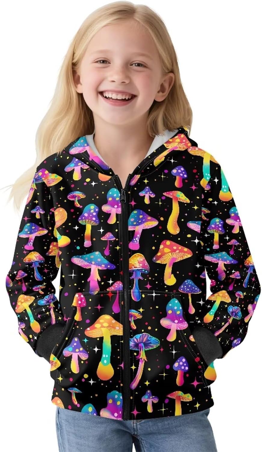 Girls Fleece Coat Zip Up Hoodie Boys Long Sleeve Crewneck Sweatshirt Warm Outerwear Kids Hooded Jacket 5-16T