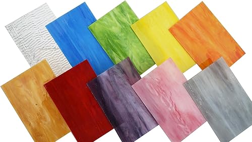 Miniatura 69 de Lanyani Paquete de 10 hojas variadas de vitrales, azulejos grandes de mosaico de vidrio catedral de 4 x 6 pulgadas para manualidades, mezcla verde