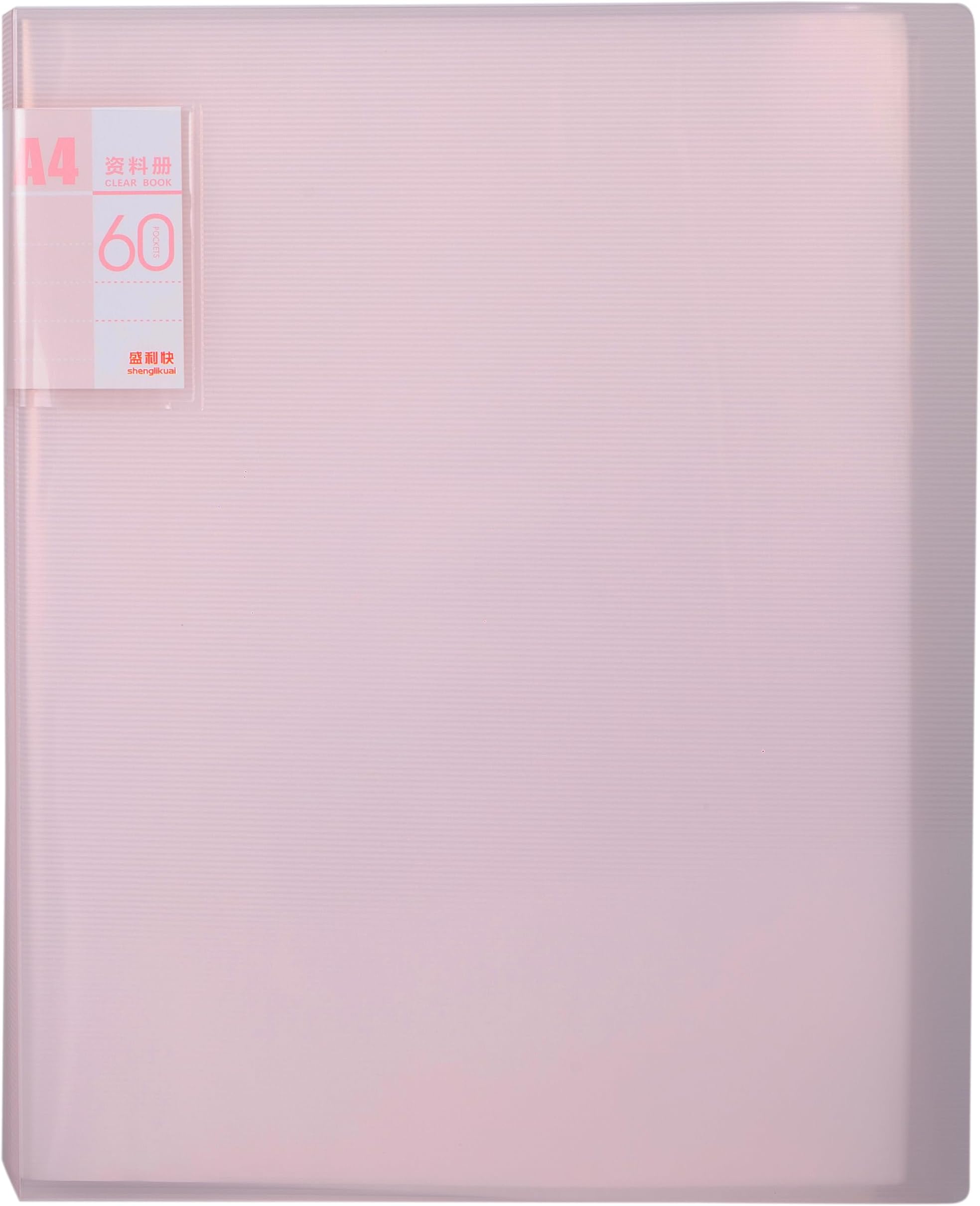 A4 Display File Folder 60 Pockets | Transparent Clear Book Organizer | Waterproof Plastic Presentation File for Documents, Certificates, Office, School & Home (Pastel Pink)