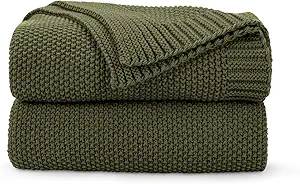 CozeCube Olive Green Throw Blanket for Couch, Soft Cozy Cable Knit Throw for Bed Sofa Living Room, Lightweight Warm Decorative Farmhouse Christmas Blanket, 60"x80", Olive Green