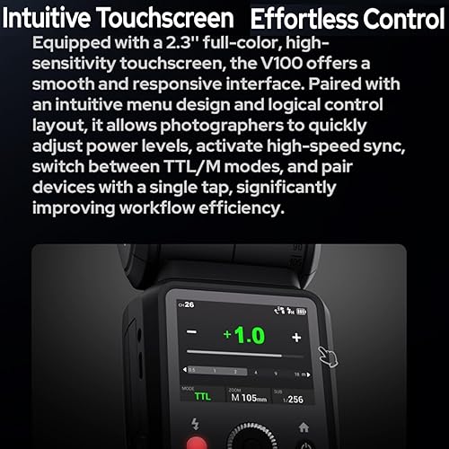 Miniatura 5 de Godox V100C V100-C 100Ws TTL Flash para cámaras Canon, 400 disparos a potencia completa, tiempo de reciclaje de 1.7s, inalámbrico 2.4G con flash
