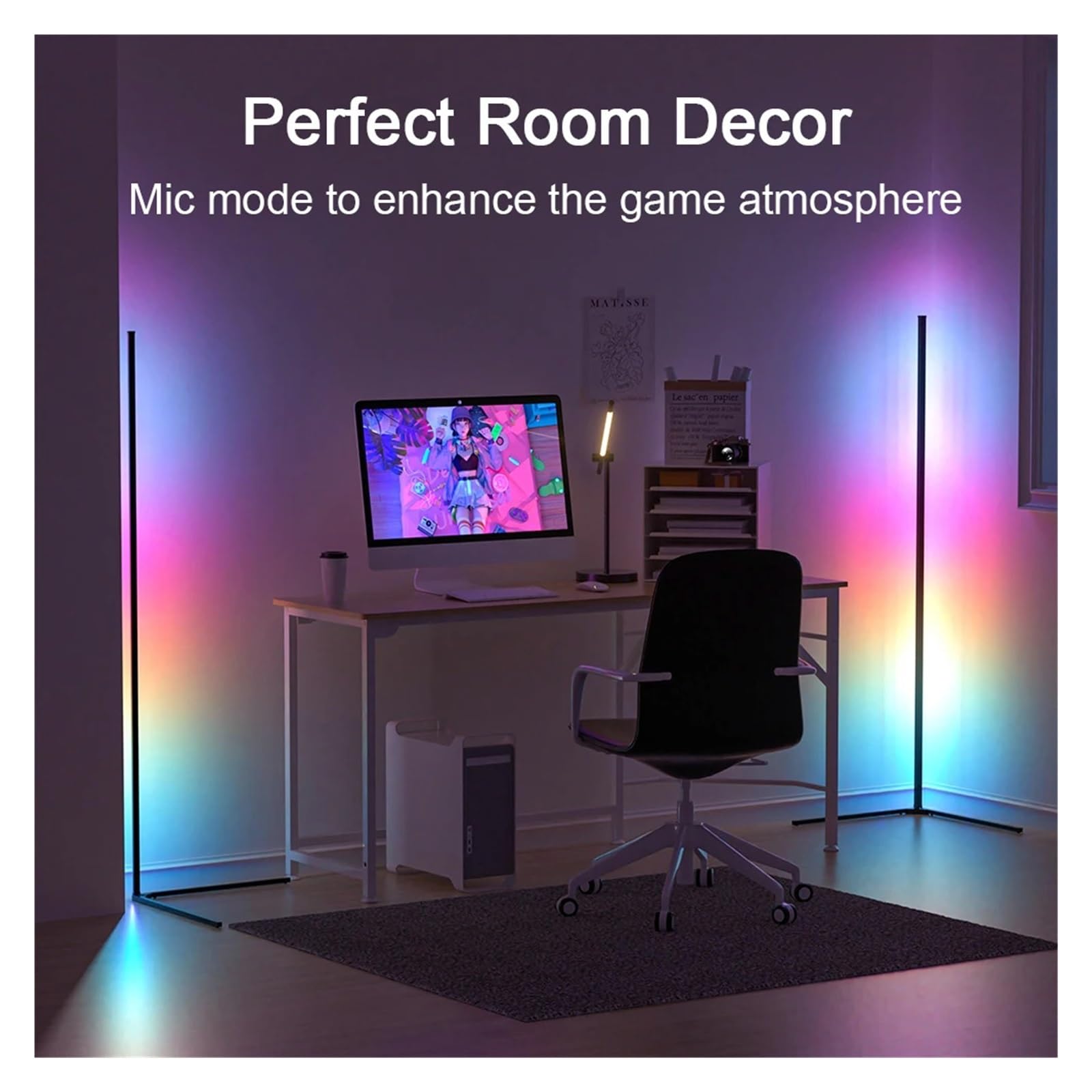 140cm RGB LED Podłoga Atmosfera Możliwość Przyciemniania Nowoczesne Wewnętrzne Narożne Lampy Stojące Lampka Do Sypialni Nastrojowe Oświetlenie Dekoracyjne Miękkie Wystarczające światło(White LED)