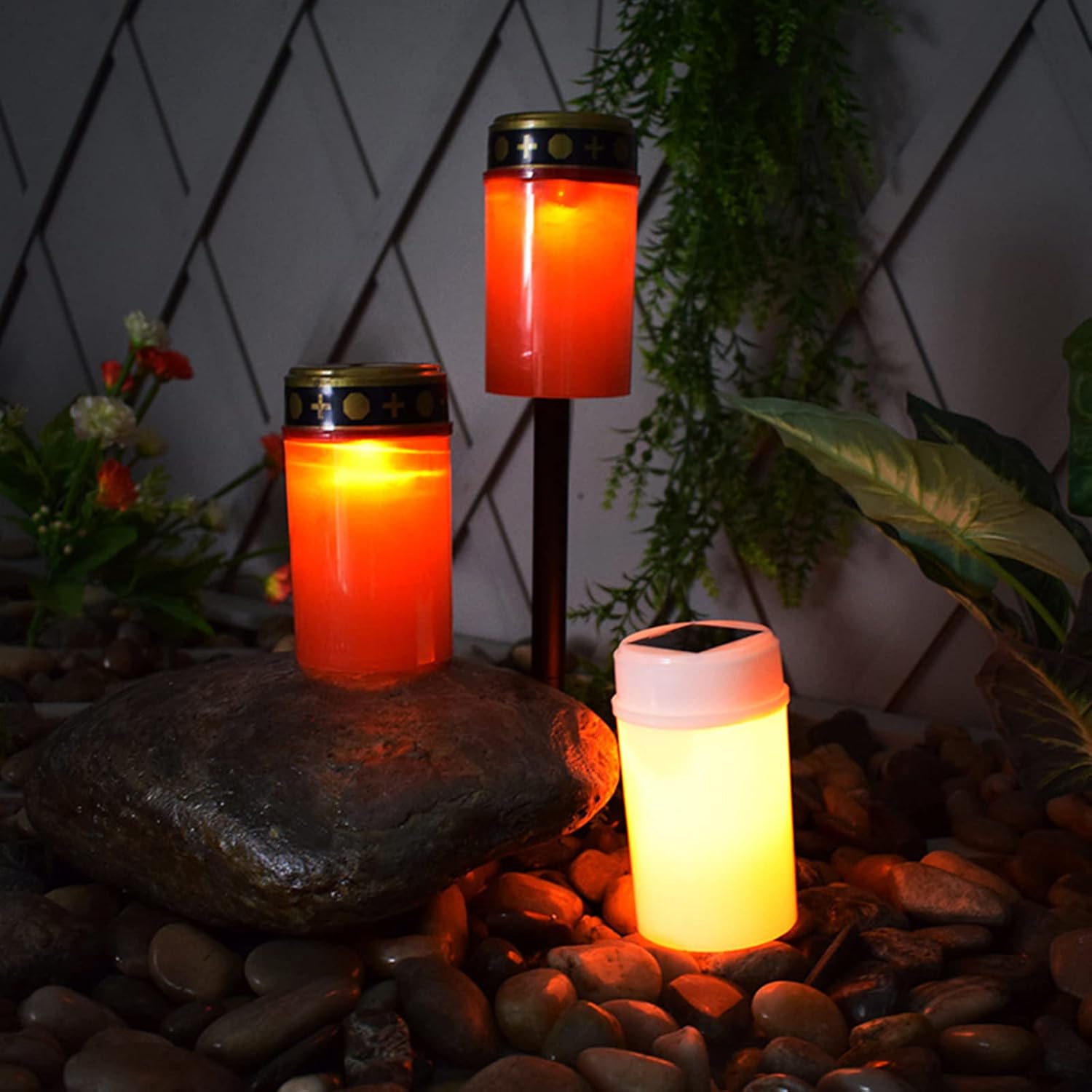 4 x LED Grave Grave LED Flickering Cemetery Mourning Candle for Mourning Rainproof Weatherproof Red
