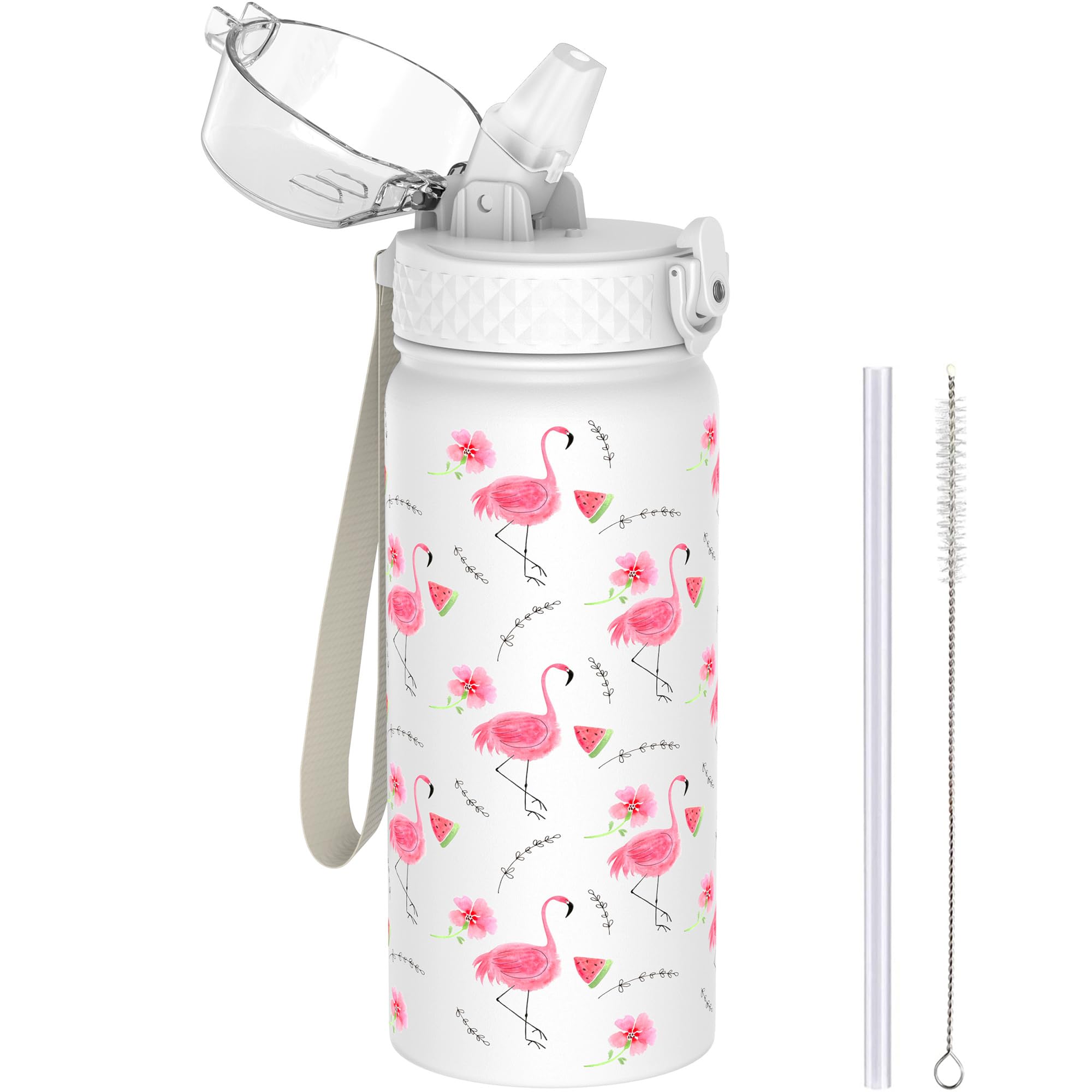GOPPUS 550ml/18oz Kids Insulated Water Bottle with Straw Cute Double Wall Stainless Steel Child's Small Flask Vacuum Insulated Steel Metal Leak Proof Drink Flask Boys Toddler Girls Bottles BPA-Free — image 1