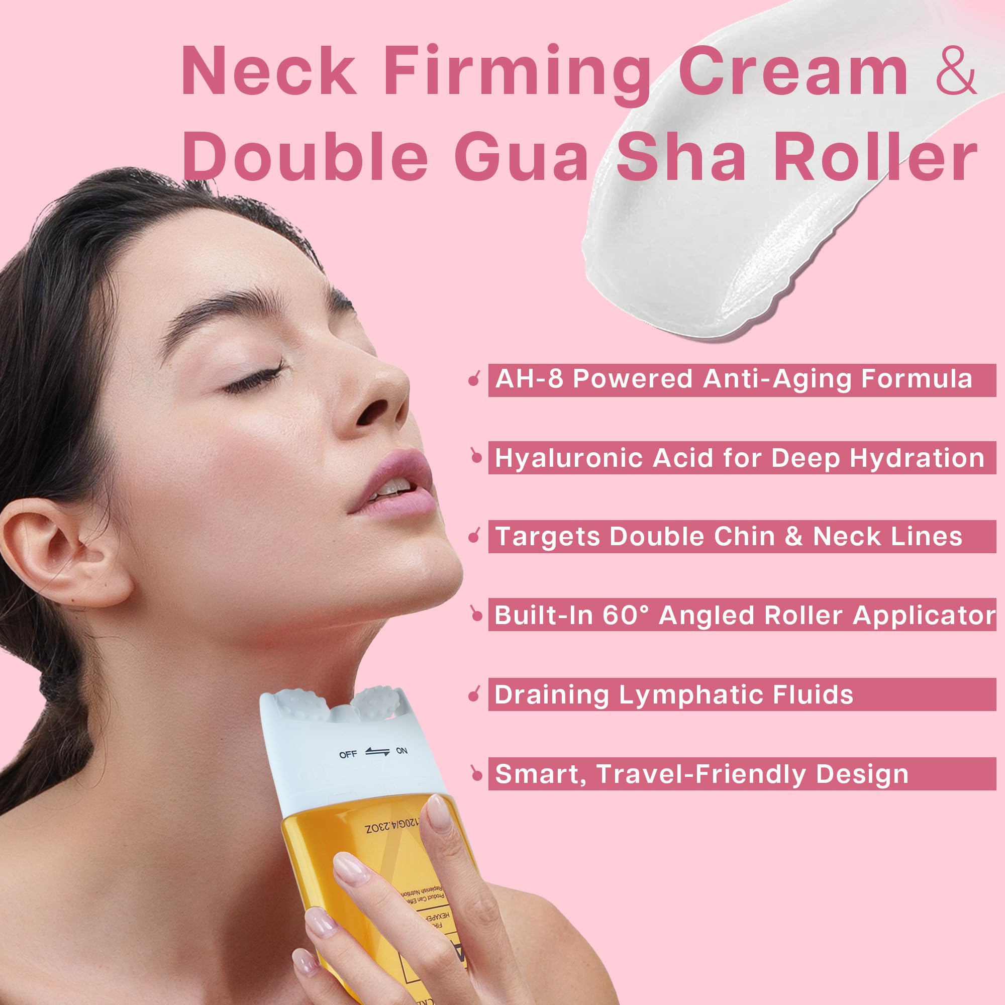 VRAIKO AH-8 Neck Firming Cream, 2-In-1 Gua Sha Neck Cream Roller with AH8 & Ceramide NP - Image 2