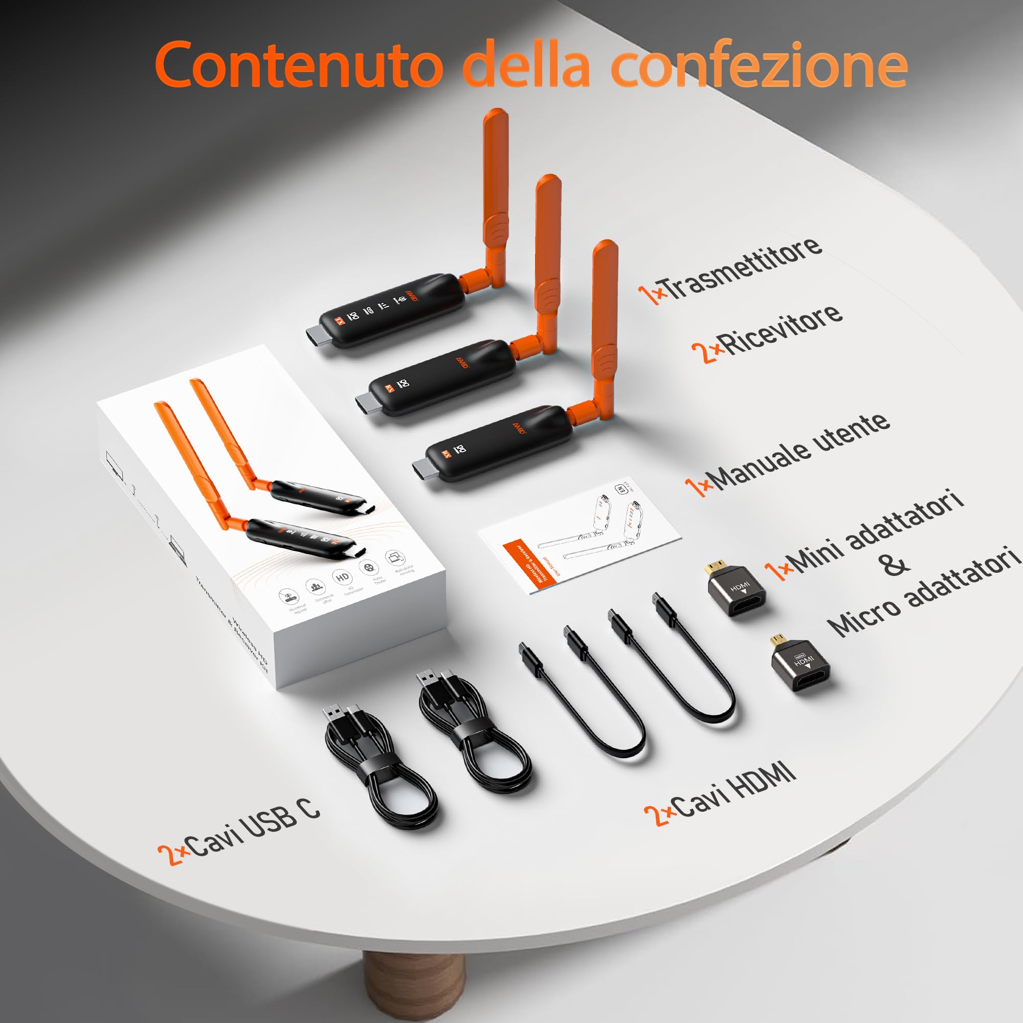 AIMIBO Trasmettitore HDMI Wireless e 2 Ricevitori con Decodifica 4K 5.8G - Trasmissione HDMI Wireless, Streaming Video HD fino a 50M da Laptop PC TV Box Fotocamera a più TV, Proiettori e Monitor - 50M