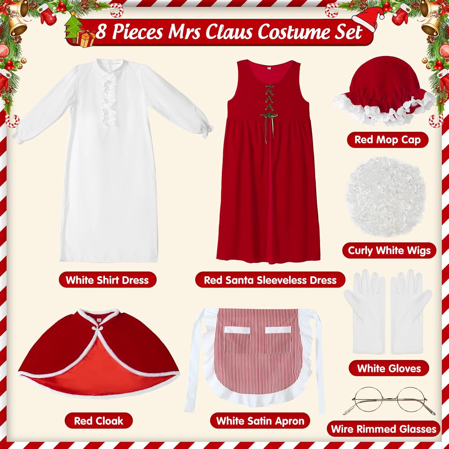 Mrs Claus Costume Adult Women 8PCS Miss Santa Clause Dress Deluxe Velvet Christmas Suit Plus Size Xmas Outfit Set - Image 4