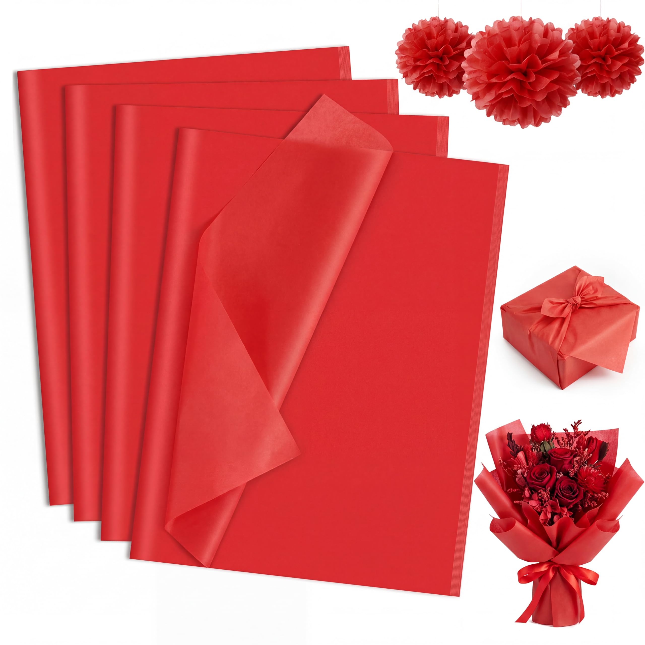 woric 160 Sheets Red Tissue Paper for Gift Bags 20 X 14 Inches