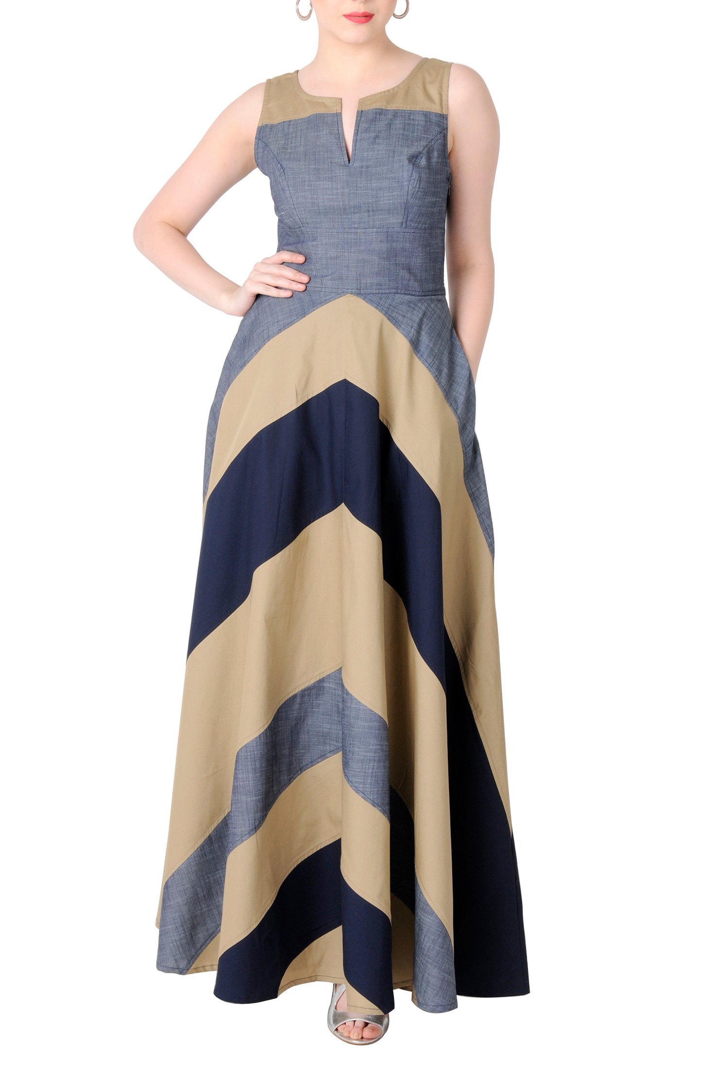 Eshakti Womens Chevron Stripe Colorblock Maxi Dress | Desertcart Bahamas