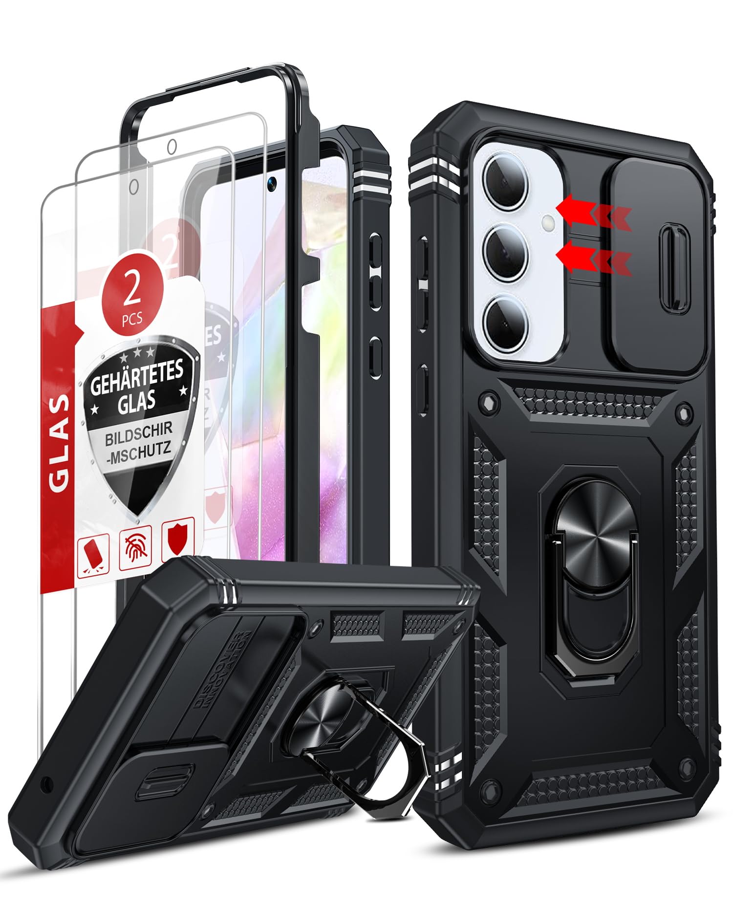 LeYi for Galaxy A54-5G Phone Case Military-Grade Shockproof, Black | Samsung Galaxy A54 5G Case with 2 X Screen Protector, Slide Camera Cover & Samsung A54 Case para Cell Samsung A54 5G Case Black Galaxy A54 5G (6.4'')