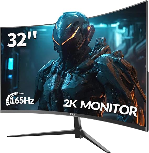 ZZA 32 Inch Curved Monitor,1440p VA Screen 165Hz, 1500R Curved Gming Monitor,Computer Monitor 1ms,FreeSync & G-Sync, HDR10, 120% sRGB Coverage, DP/HDMI, PC Monitor VESA Mount Compatible