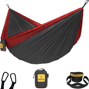 Wise Owl Outfitters Camping Hammock 500lbs Portable Hammock with Tree Straps - Travel, Backpacking, Hiking, Outdoors Camping Gear - Single or Double