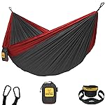 Wise Owl Outfitters Hammock for Camping Double Hammocks Gear for The Outdoors Backpacking Survival or Travel - Portable Lightweight Parachute Nylon DO Charcoal & Red