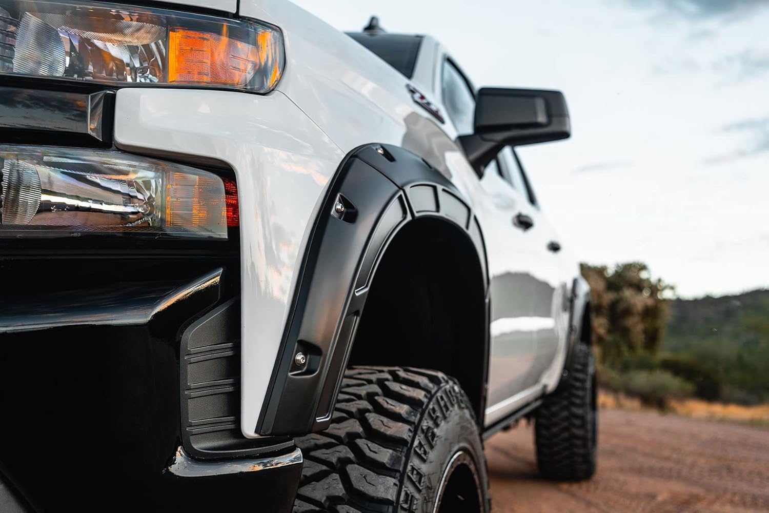 Rough Country Defender Fender Flares for Chevy Silverado 1500 (2019-2026 & Refresh) - 2" Extra Tire Coverage, UV-Protected Korad ABS, Paintable Matte Black