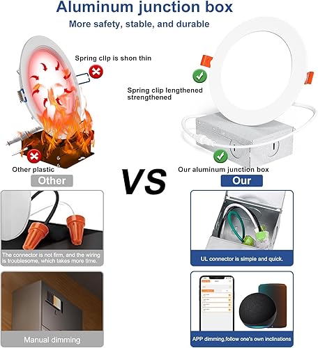 Miniatura 9 de SikSog Iluminación empotrable inteligente de 6 pulgadas compatible con ALEXA 2700K  5700K CCT seleccionable, 16 W Eqv 150 W 1350 LM, luz de techo