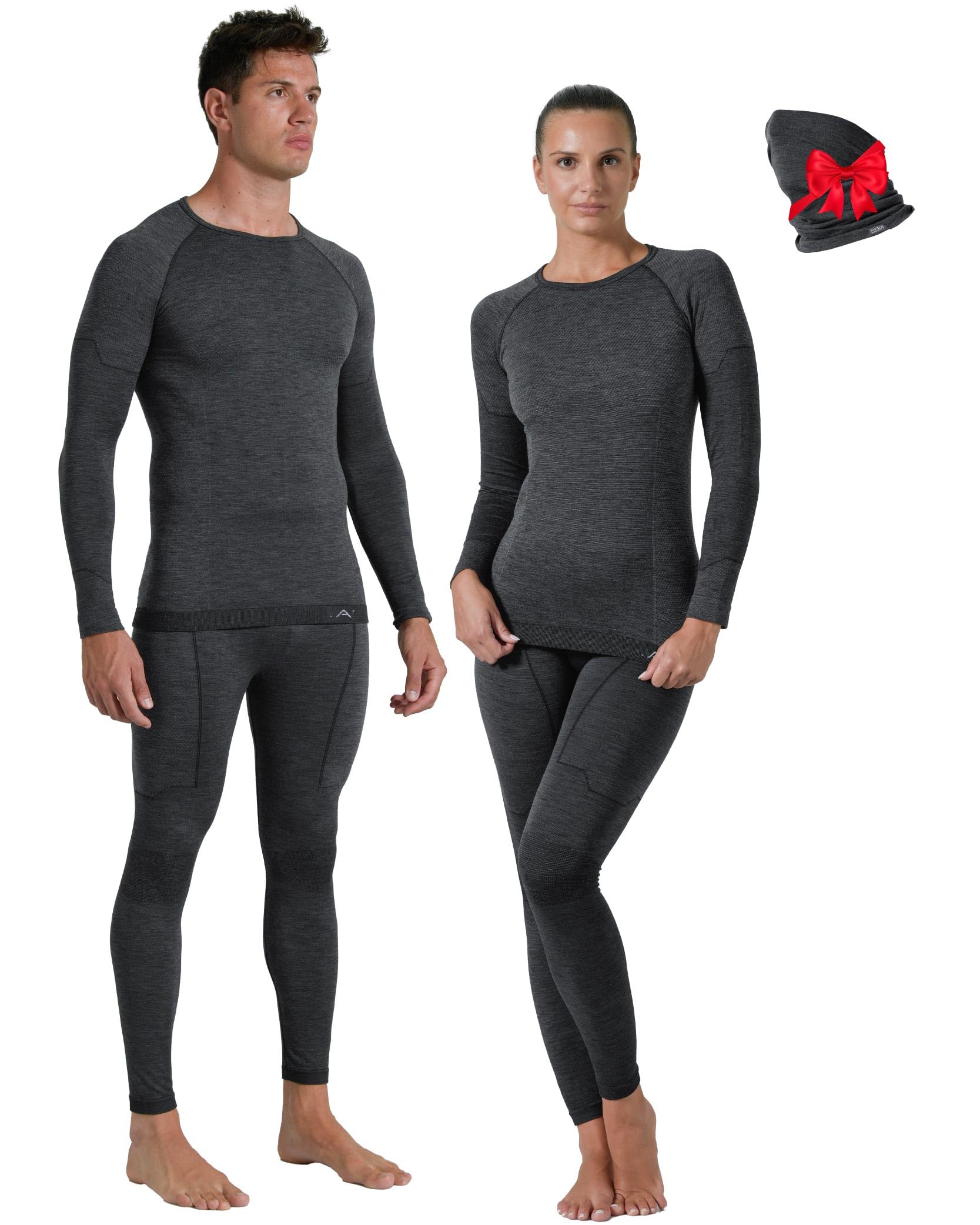 Risalti sous Vetement Thermique Homme et Femme Laine Merino – Ensemble Thermique Unisex Hiver avec Haut Et Collant en Laine Mérinos, Cache Cou Offert, Seamless, Thermorégulant – Made in Italy
