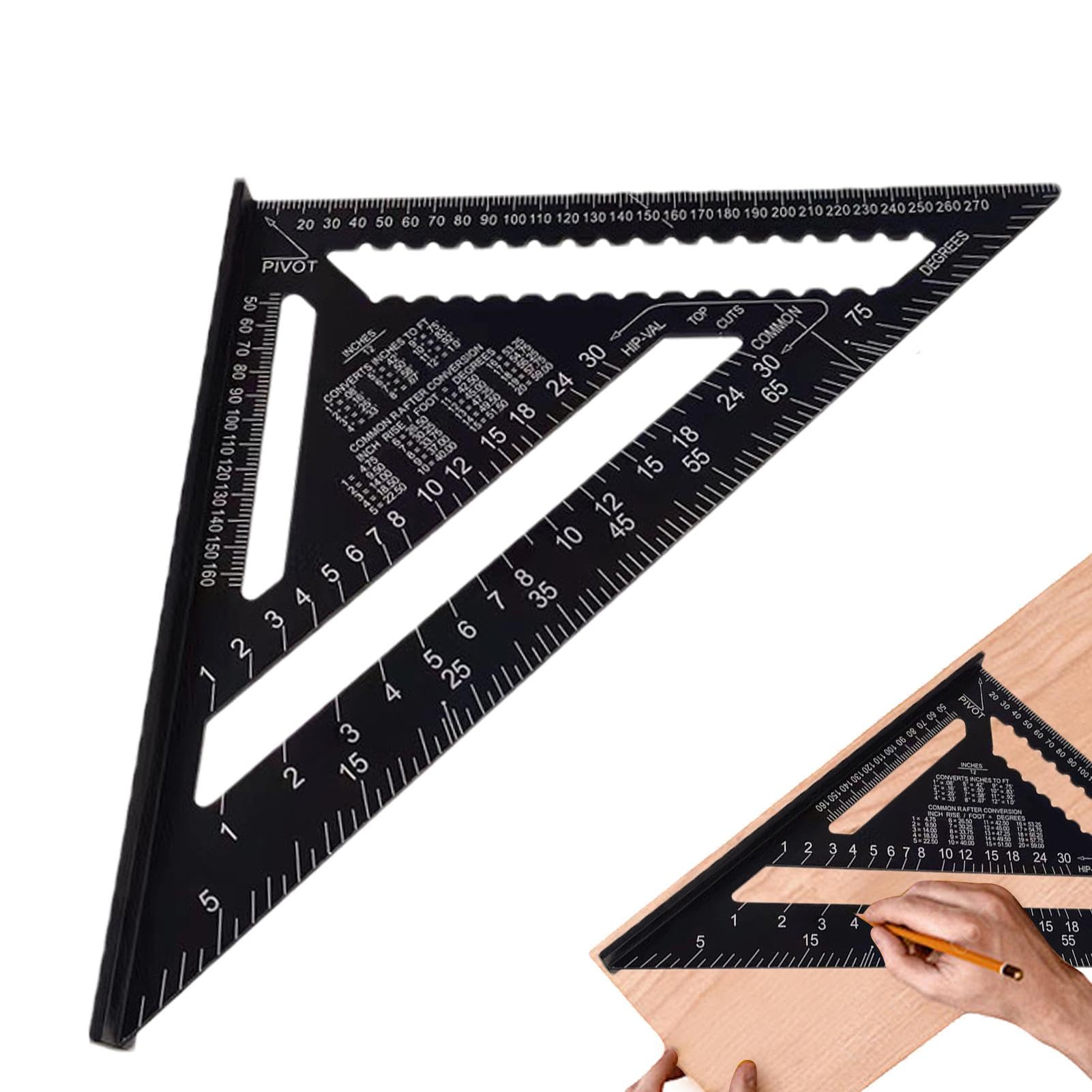 Troonz Black Rafter Square Metric 12 Inch, High Precision Aluminum Alloy Triangle Ruler, Woodworking Speed Square Metric, Carpenters Roofing Square, Carpenters Square For Angle Measuring Marking