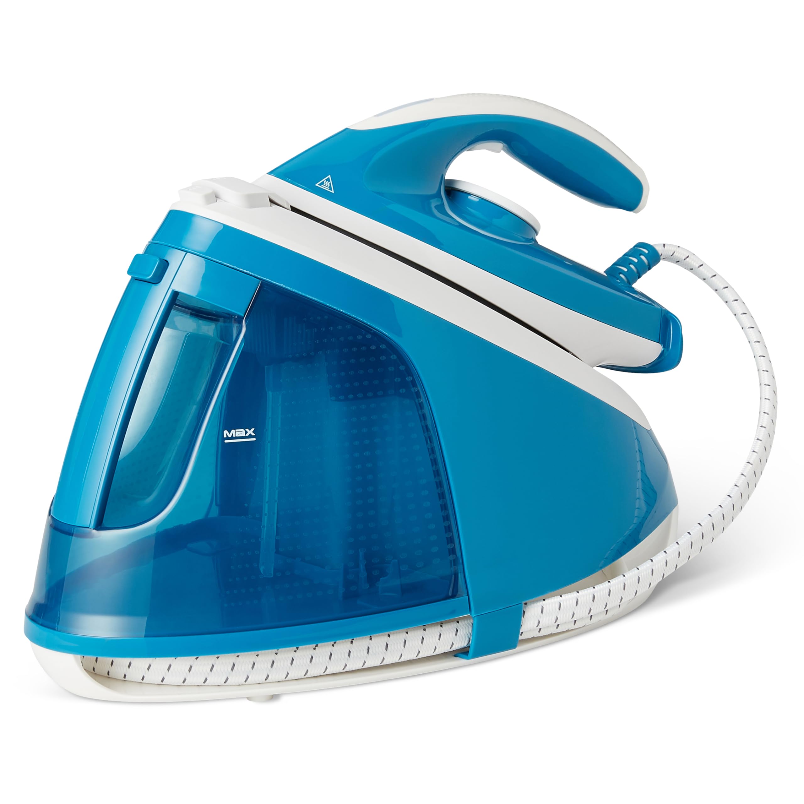 Amazon Basics Ferro da Stiro a Vapore con Caldaia e Pompa a 6 bar, Colpo di Vapore 240g/min, Vapore Continuo 120g/min, Serbatoio da 1,5 L, 2400 W, Colore Bianco/Blu