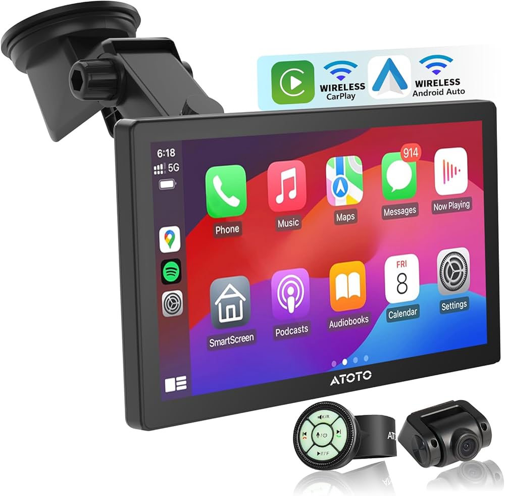 ATOTO Portable Wireless Carplay Car Stereo 7 Inch QLED Touchscreen
