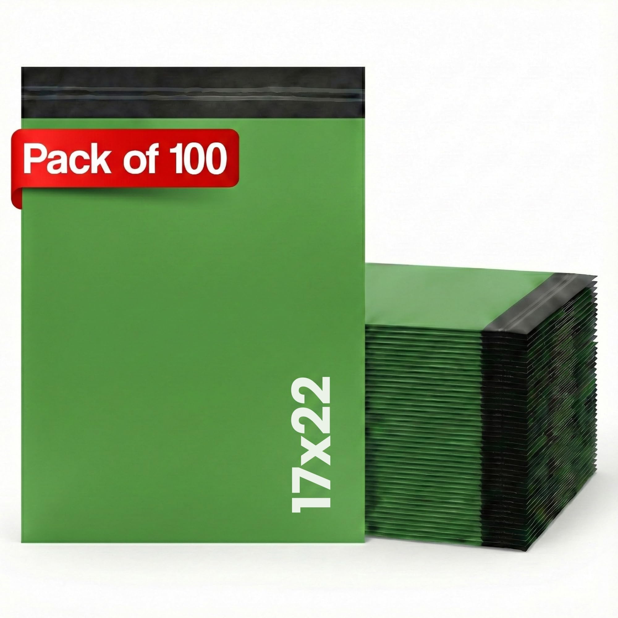 LIVERPOOL ENTERPRISES LTD 100 Pcs Green Parcel Bags – Tamper-Proof Self-Seal Mailing & Postage Bag for Shipping, Packaging & Delivery - Size 17x22 Inches