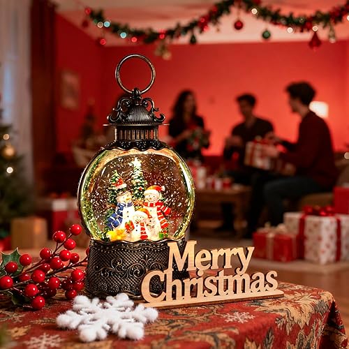 Miniatura 28 de Globo de nieve de Navidad, linterna de Navidad para decoración de habitación en interiores, linterna de agua brillante alimentada por USB/pilas,