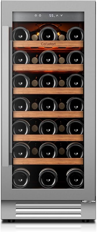 Ca'Lefort 15 Inch Wine Fridge, 33-Bottle Wine Cooler Refrigerator | 40-65°F Control, Adjustable Shelves, Glass Door & 3-Color LED, Automatic Defrost, Built-In or Under Counter for Home Bar