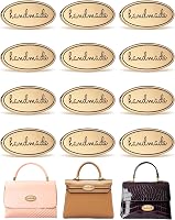 Megitzuu 12PCS Colorful Alloy Handmade Tags with Shims - Oval Sewing Knitting Labels for Bags, Hats, Clothing, Crochet Supplies
