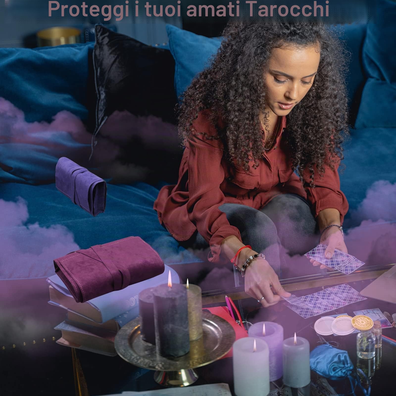 HINGTAI Kit Borsa Porta Carte dei Tarocchi da 3 Pezzi,Buste in Tessuto per Tarocchi Porta Carte per Carte da Gioco e Mazzo Oracle, Accessori per Tarocchi
