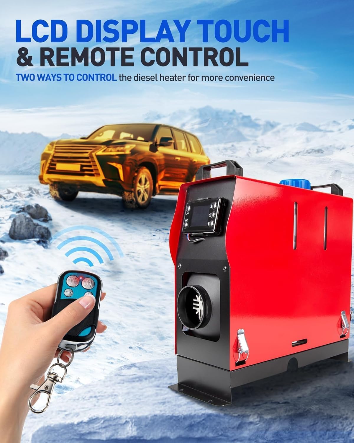 8KW 12V Diesel Standheizung All-in-One mit 10L Tank, LCD Display, Fernbedienung, Einzelauslass, Schalldämpfer – Diesel Luftheizung für Auto, Wohnmobil, LKW, Boot