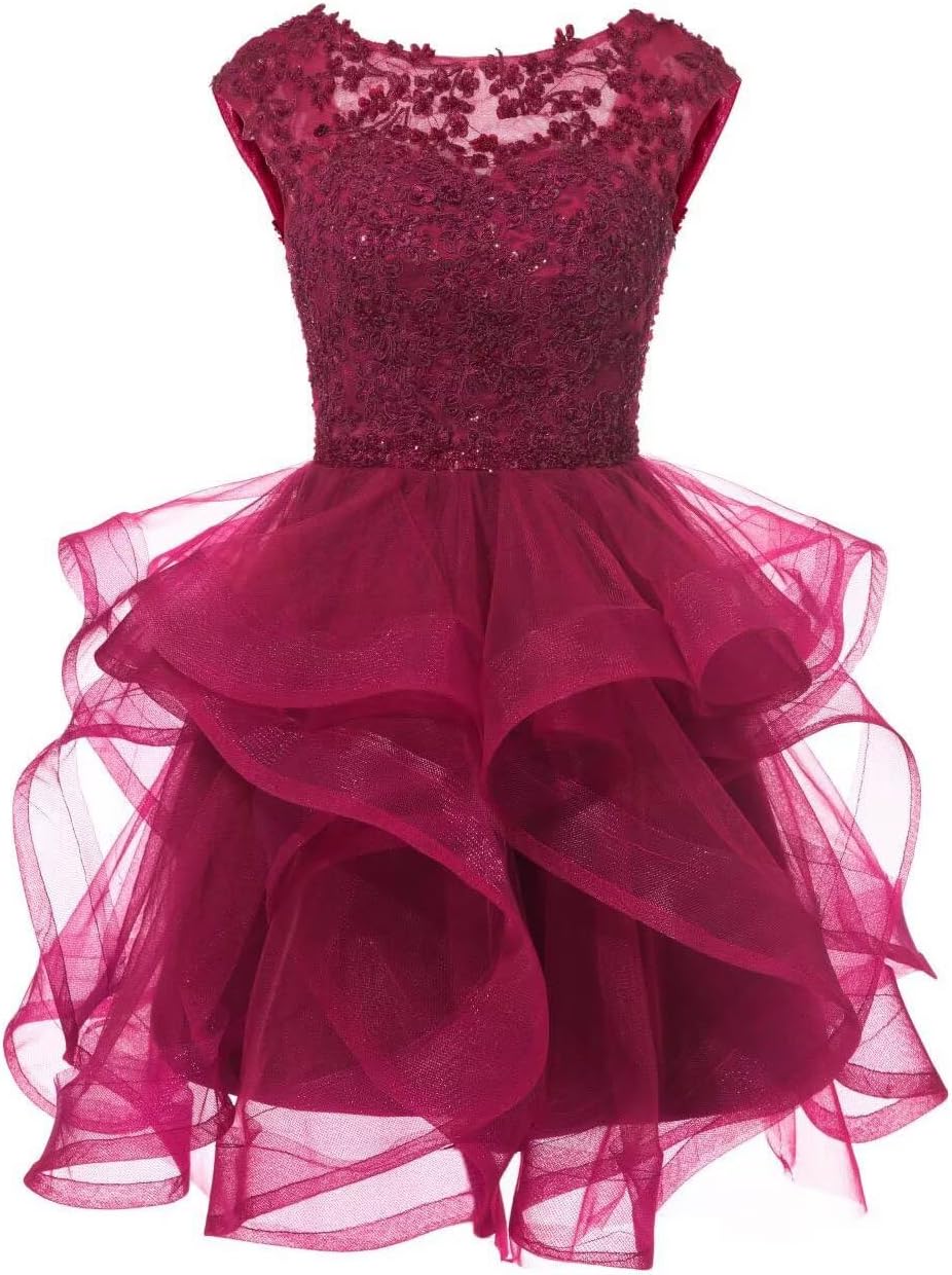 Dydsz Women's Appliques Cap Sleeve Prom Dress Short Teens Homecoming Dresses Party Cocktail Gown