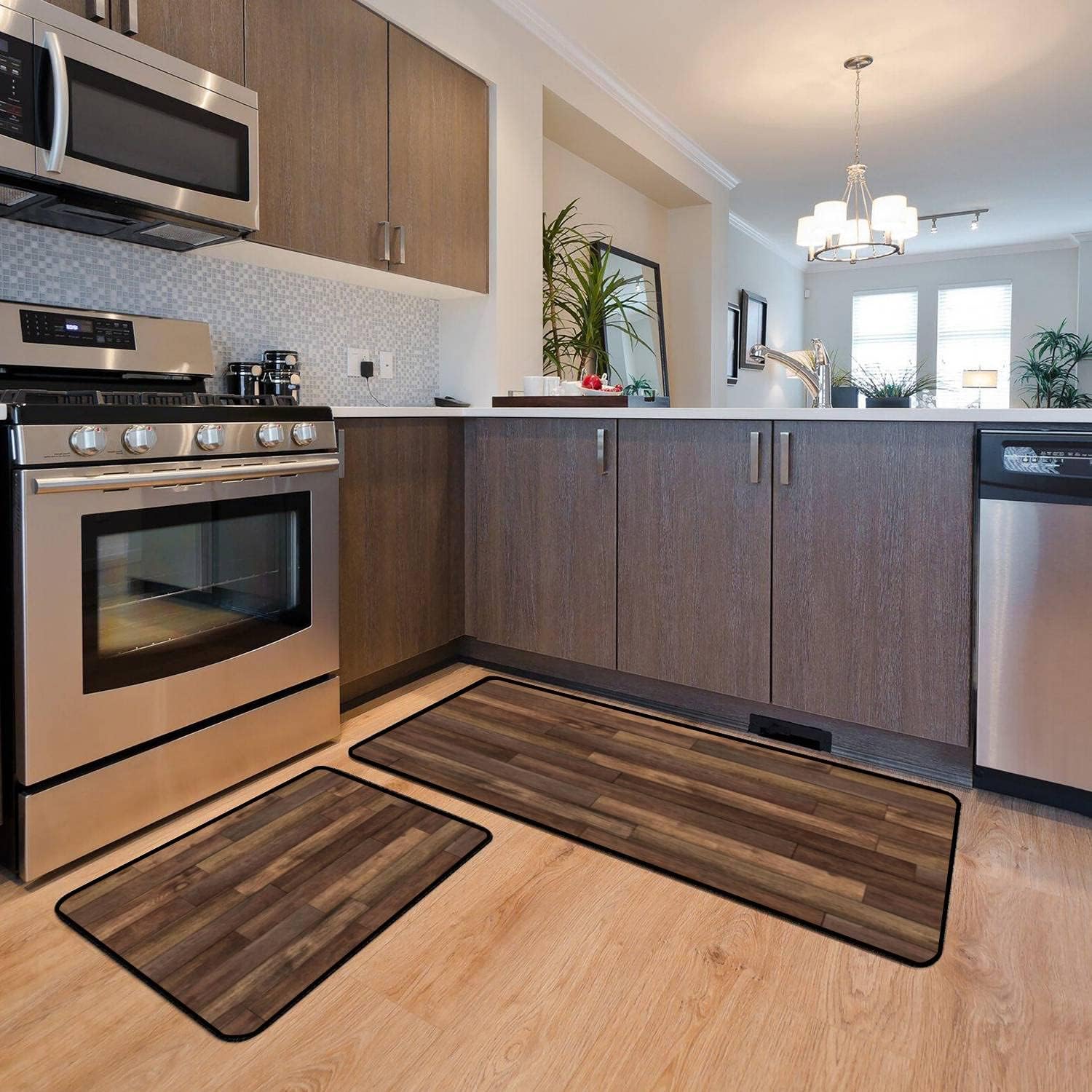 Kitchen Rugs Set Seamless Wood Floor Texture Hardwood Floor Texture Kitchen Mat for Floor Non-Slip Washable Kitchen Runner Doormat Bath Rug Carpet Comfort Standing Mats Decorations