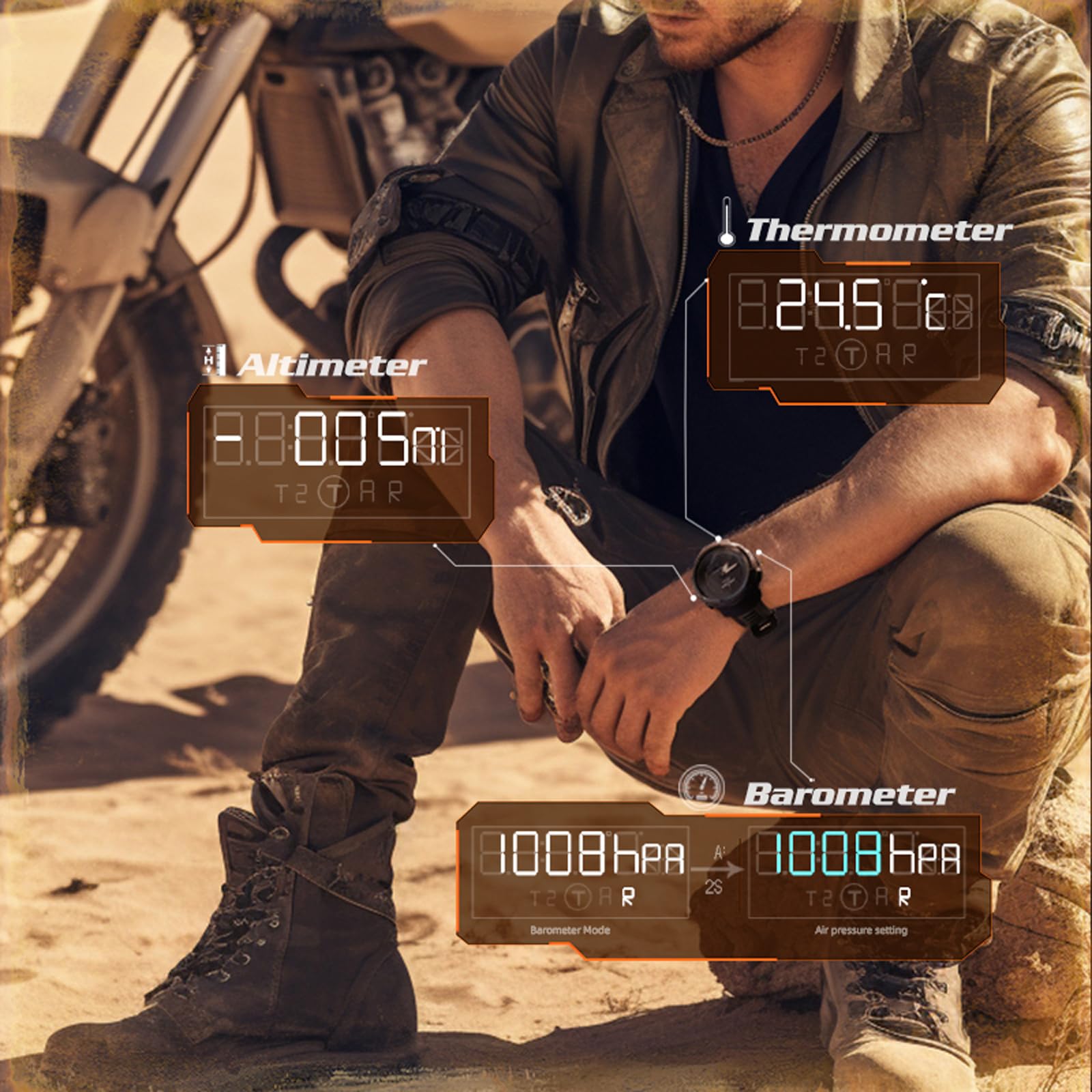 findtime Montre militaire pour homme avec boussole, altimètre, baromètre, fibre de carbone, montre numérique tactique étanche 5 ATM, Noir , lanière