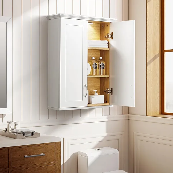VANIRROR Medicine Cabinet -Bathroom Cabinet Wall Mount with DIY Lighting Unique Top and Dual-Tone Design, Over The Toilet Saver Storage Cabinets