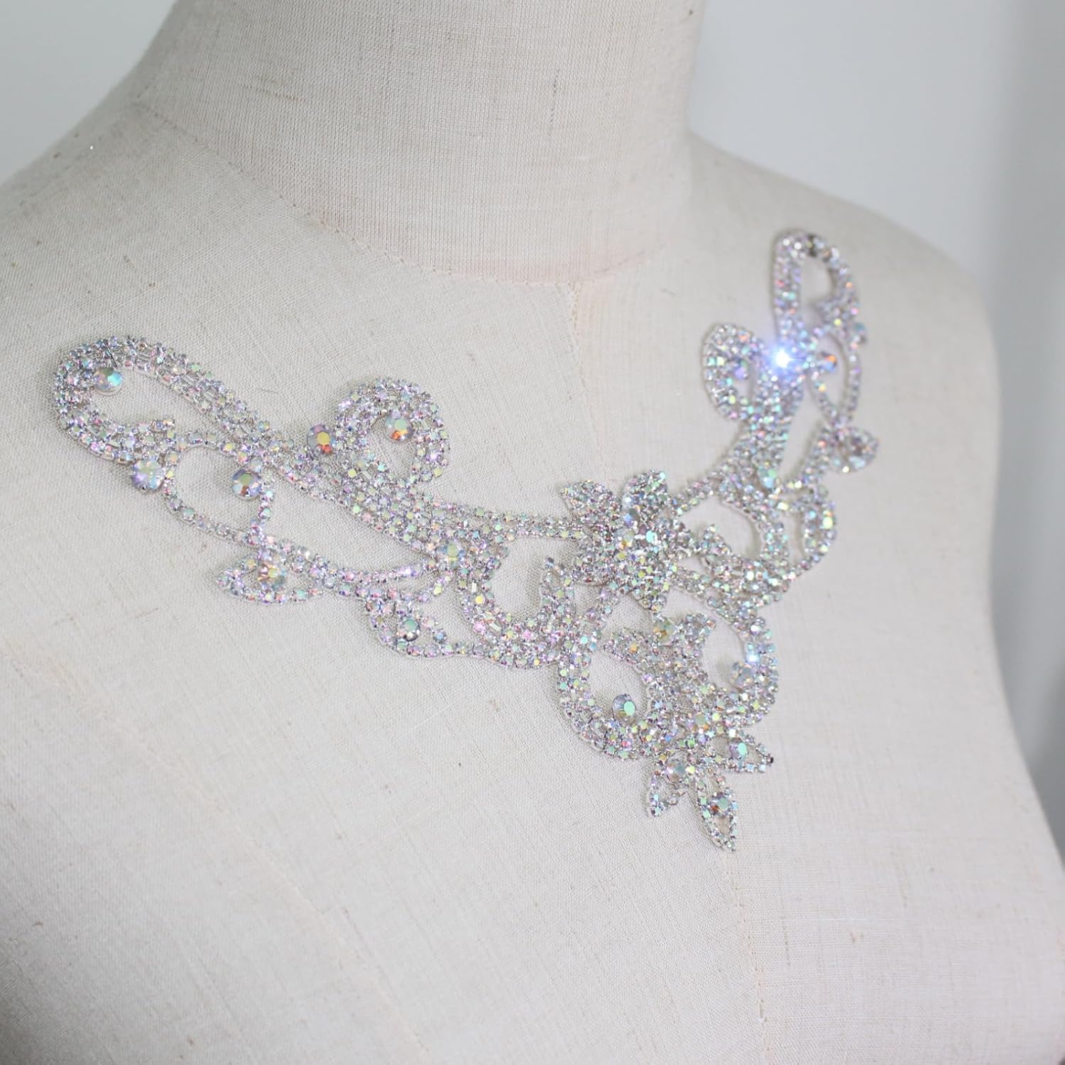 PEARLY JUN Rhinestone Appliques Silver AB Diamond V Neck Applique ...