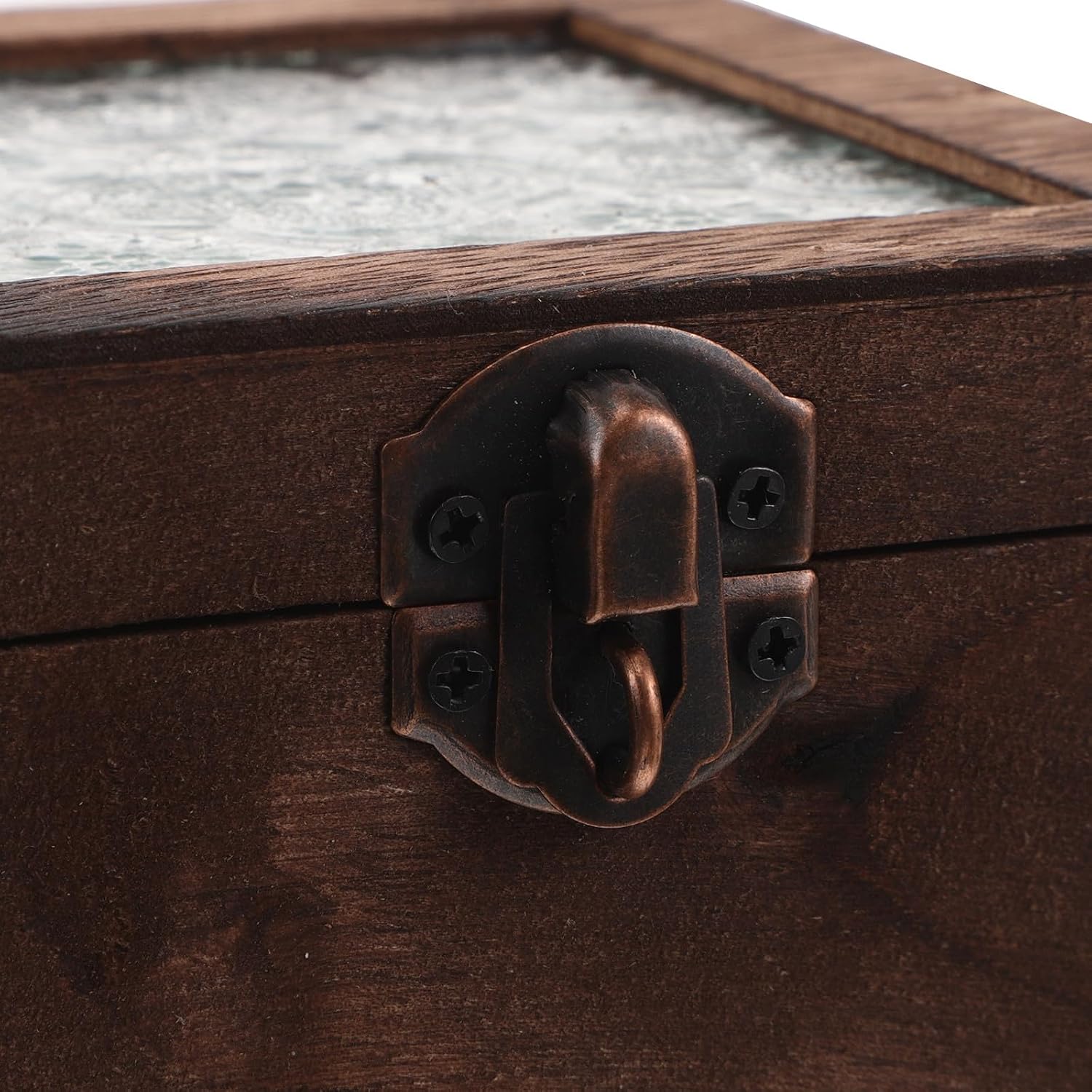 Vintage for Secure Storage and Organizing Earrings Wooden with Flower Glass Lid Jewelry Box Retro Trinket Storage Case for Desktop and Bedroom Decor image 3