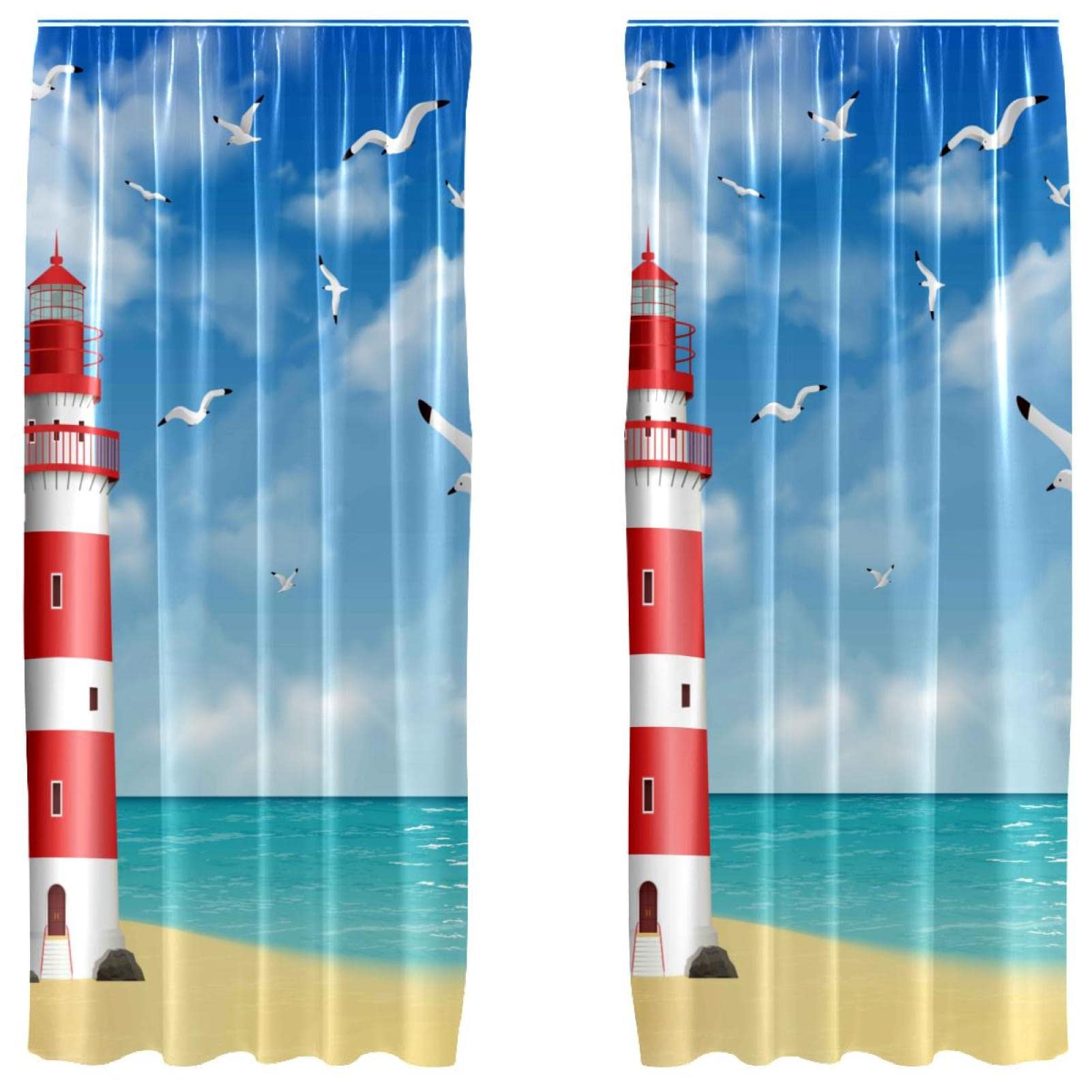 Rideaux de salon phare plage 140x213 cm lot de 2 pour chambre