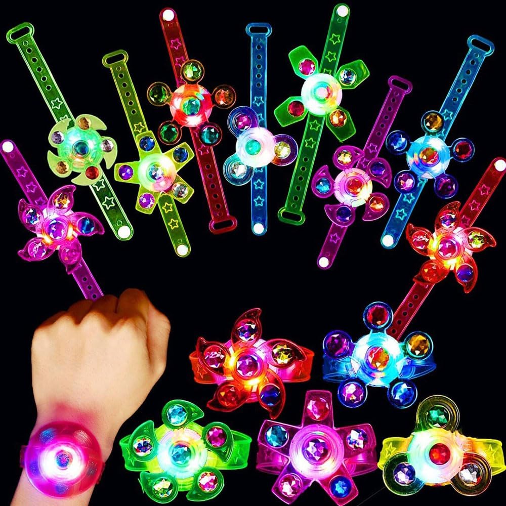COOLBABY 25 Pack LED Light Up Fidget Spinner Bracelets Party Favors for Kids 4-8 8-12, Glow in The Dark Party Supplies,Gifts for Kids,Random Color