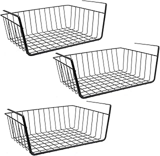 Go Hooked ViMe Multipurpose 16 Shelf, Powder Coated Iron Cabinet, Undershelf Organiser Basket/Storage Rack for Kitchen, Bedroom, Office (Pack of 3, Black)