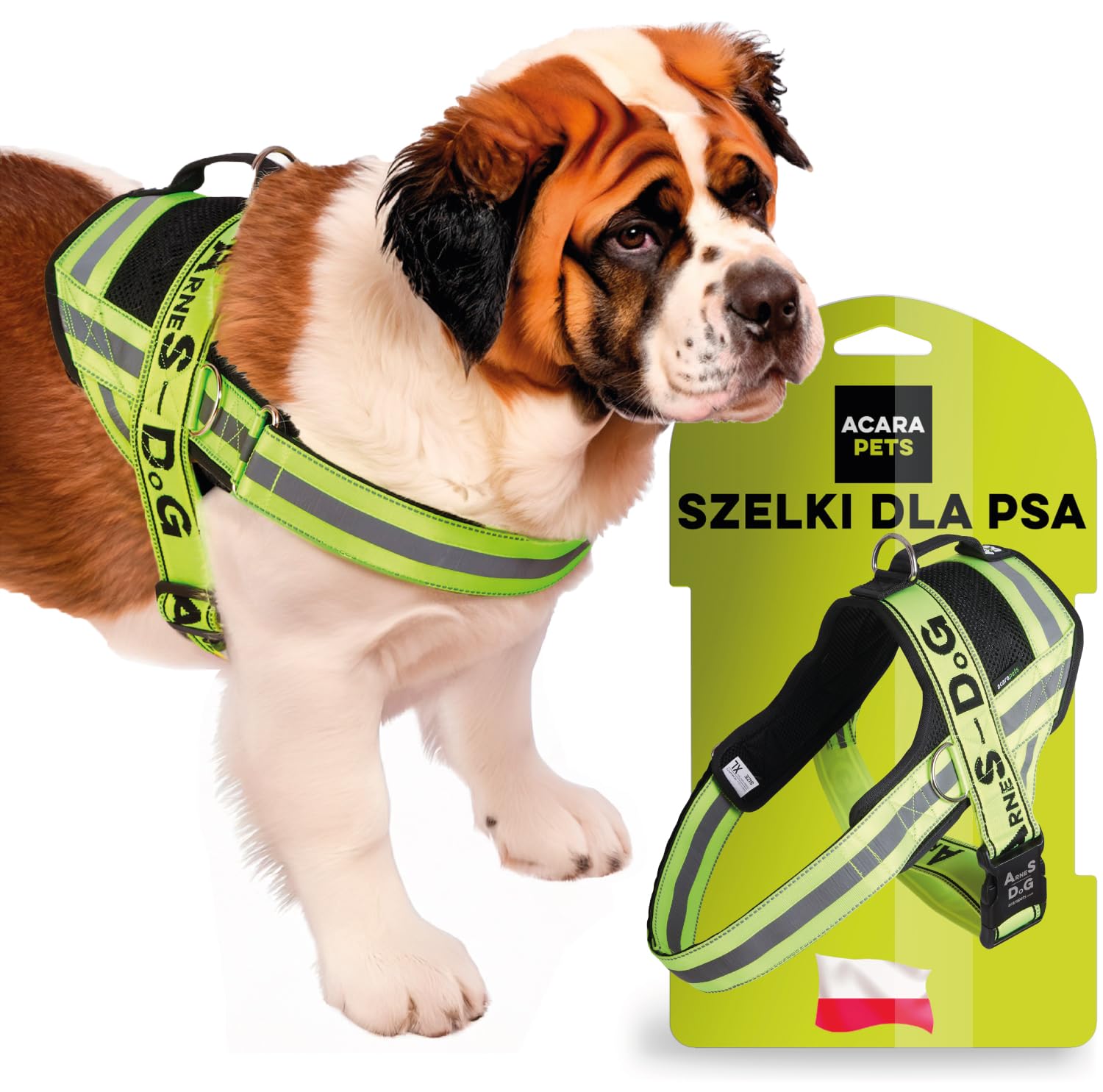 Szelki dla psa z 3 metalowymi kotwami pierścieniowymi do trzymania klatki piersiowej lub klatki piersiowej psa i nie uduszenia szyi. Łatwe mocowanie za pomocą jednego szybkiego zwalniania. (żółty fluor, XL)