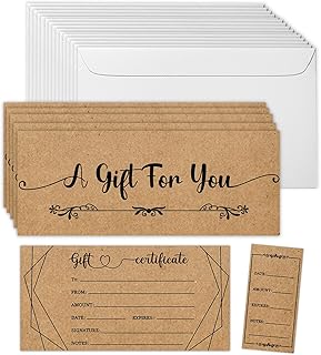 50 Sets Gift Certificates for Business, Blank Kraft Gift Cards with Envelopes, Gift Certificates for Salon Restaurants Spa Marriage Birthday Christmas Client Vouchers - Retro Style