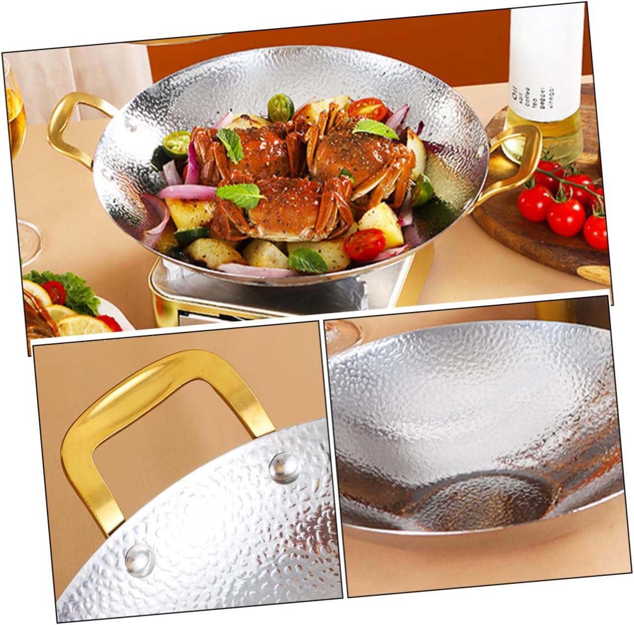 Ciieeo Double Handle Removable Handle Pan Stainless Steel Griddle Pan Kitchen Cooking Utensils